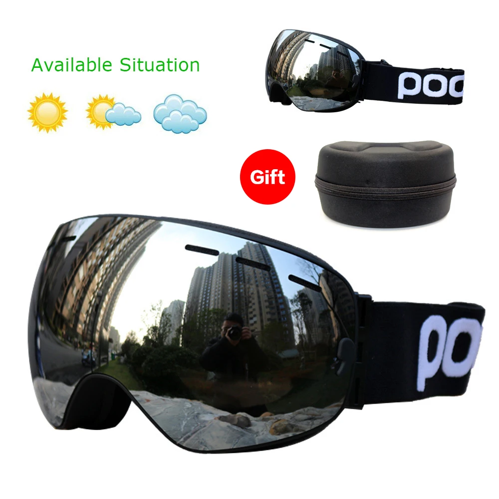Ski Goggles UV400 Protection Snowboard Eyewear Anti-fog Big Ski Mask Glasses Snow Snowmobile Men Women Skiing Sports Glasses