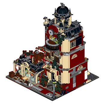 

Modular Haunted High School Buildings City Street View House Set Light Architecture Blocks Collection Christmas Toy Children