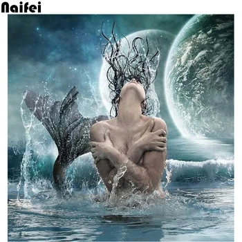 

5D DIY Diamond Painting Mermaid Cross Stitch Full Square round Drill 3D Diamond Painting kit Sticker Home Decoration Gift