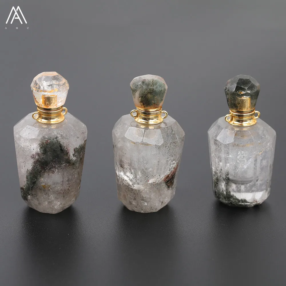 

Beautiful Women Quartz Stone Bottle,Natural Green Phantom Quartz Stone Perfume Bottle Necklace Women Birthday Gift EF-DG-53AMGE