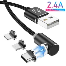 1 м 2 м 90 градусов L Тип Магнитный кабель для iPhone Xs Max X 8 7 Micro USB кабель и usb type C USB C кабель Магнитный зарядный кабель