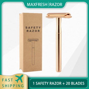 

MAXFRESH Safety Razor For Women Manual Double Edge Safety Razor Face Body Shaving with 20 pieces Stainless Steel Blade