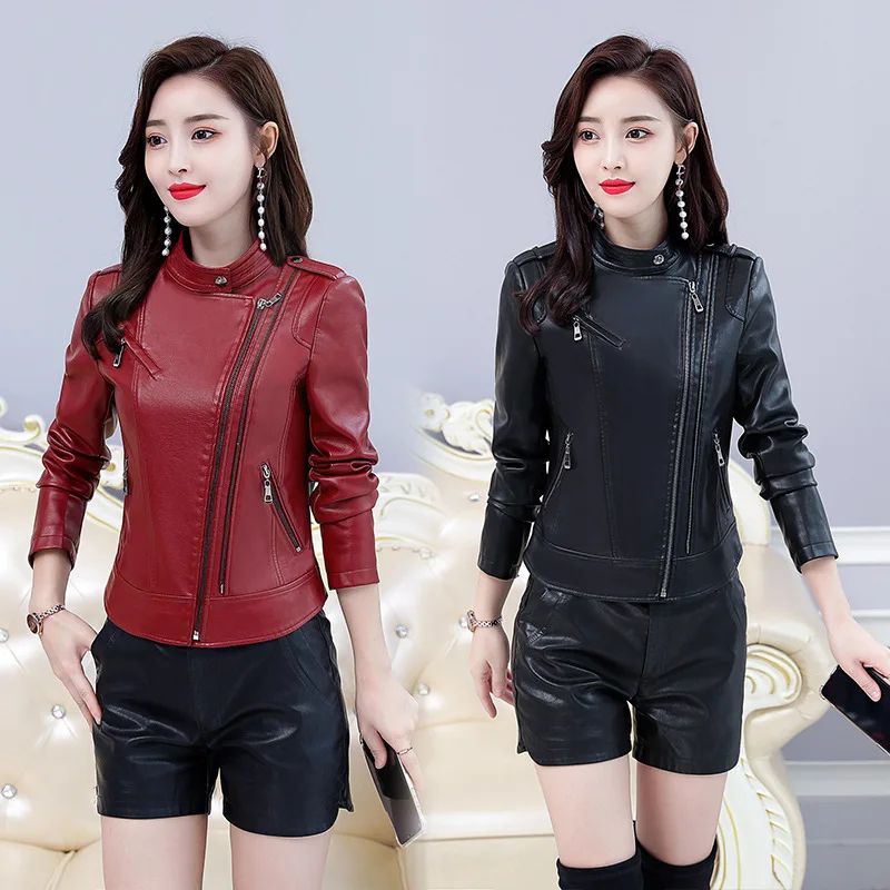 

2019 Spring And Autumn New Style Haining Leather Coat Women's Short Korean-style Slim Fit Slimming Small Coat Leather Jacket Fas