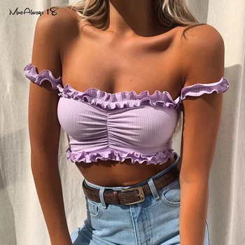 

Mnealways18 Sleeveless Frill Crop Top Female Summer Camisole Casual Tank Top Purple Ruffles Sexy Tops Women 2020 Spaghetti Strap