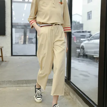 

Summer Women Pants Vintage Striped New Style Korean Loose Women's Loose Elastic High-waisted Capri Pants Harajuku Trendy 2020