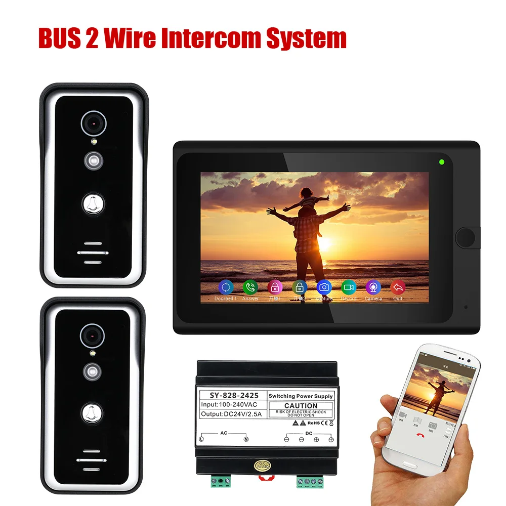 7 Pollici Wired Wifi Bus 2 Fili Videocitofono Citofono Con Visione Notturna Della Videocamera Hd 1000Tvl, Supporto Sblocco App Remoto