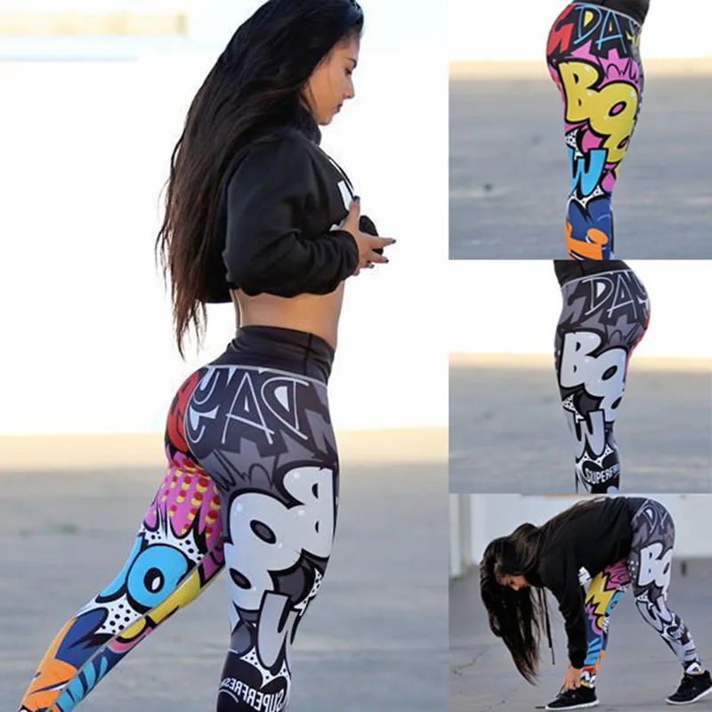 Fitness Leggings Pants Digital-Printing Push-Up High-Waist Women Mujer