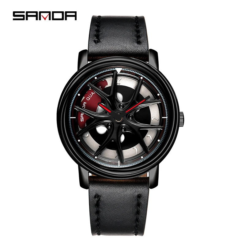 

SANDA Time to Run Rotating Watch Male Fashion Personality Men's Watches Creative Student Sports Leather Belt Watch Reloj Hombre