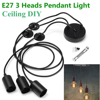 

Smuxi Black E27 3 Heads Pendant Light Vintage Industrial Edison Ceiling Lamp Dining Lighting Retro Pendant Lamp