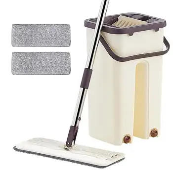

Flat Squeeze Mops With 2 Pads Fiber Cleaning Free Hand Spin Washing Ultrafine Floor Lazy Mop Bucket Wringing Wet Dry Usage Auto
