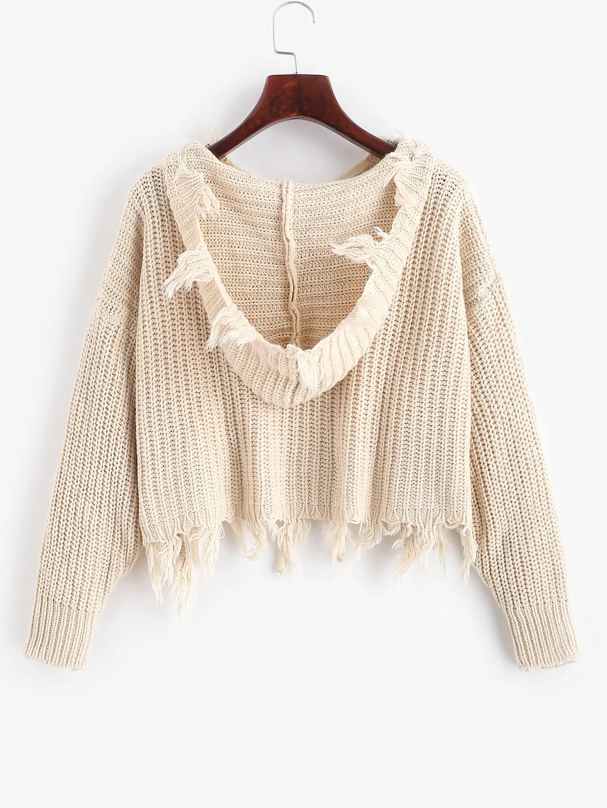ZAFUL потертый с капюшоном массивный кардиган на молнии Состаренный кардиган с заниженным плечом эластичные однотонные теплые свитера