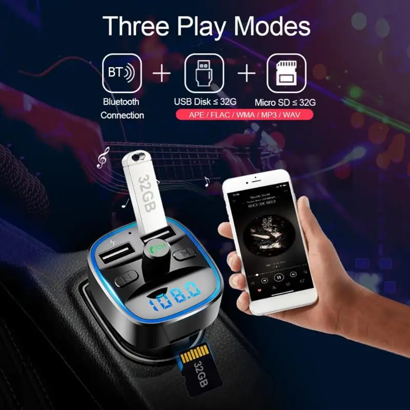 T25 автомобильный bluetooth-адаптер, автомобильный комплект, Bluetooth, fm-передатчик, USB, быстрое зарядное устройство, mp3-плеер, USB, Bluetooth, музыкальный приемник
