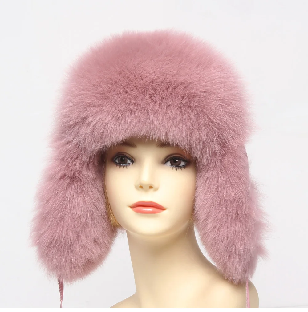 Hot Sale Genuine Fox Fur Hat Russian Women Real Fur Caps Bomber Hats 100%Natural Fox Fur Caps Fashion Fur Hat Retail wholesale