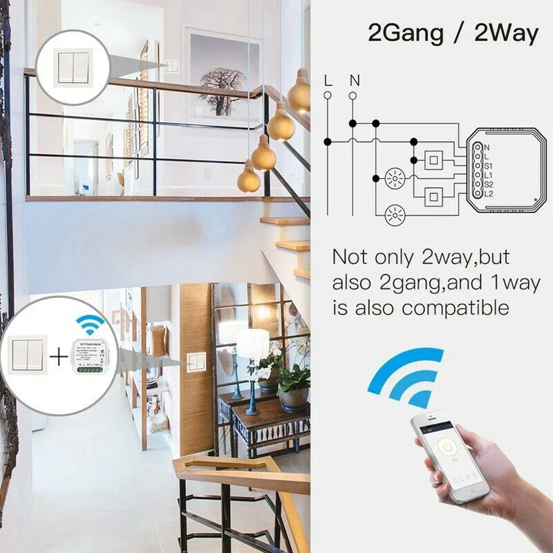 

Wifi Smart Switch DIY Breaker Module 2-way Control Switch Panel Switch Independent Control Smart APP Remote Control JDH9