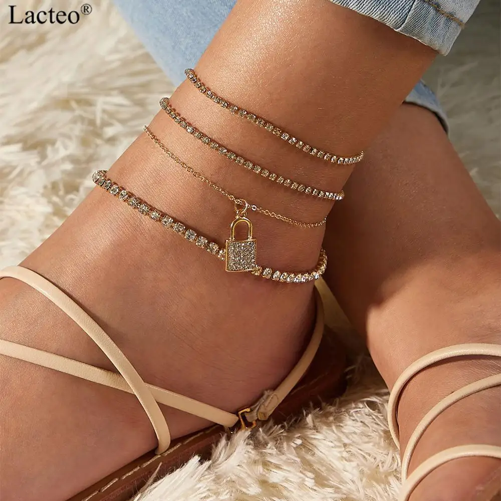 Lacteo Boho Shiny Rhinestone Anklet Bracelet Charm Lxuruy Bling Crystal Lock Dangle Barefoot Sandals ankle Foot Beach Jewelry Lacteo Boho Shiny Rhinestone Anklet Bracelet Charm Lxuruy Bling Crystal Lock Dangle Barefoot Sandals ankle Foot Beach Jewelry