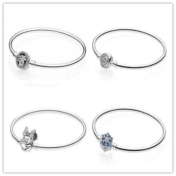 

925 Sterling Silver Bangle Poetic Blooms Clasp Snake Chain Bracelet Bangle Fit Women Bead Charm Diy Jewelry