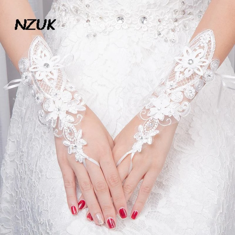 escala Locomotora A tiempo NZUK guantes de novia elegantes, guante de encaje blanco con diamantes de  imitación, accesorios de boda hermosos, mitones|Guantes de novia| -  AliExpress