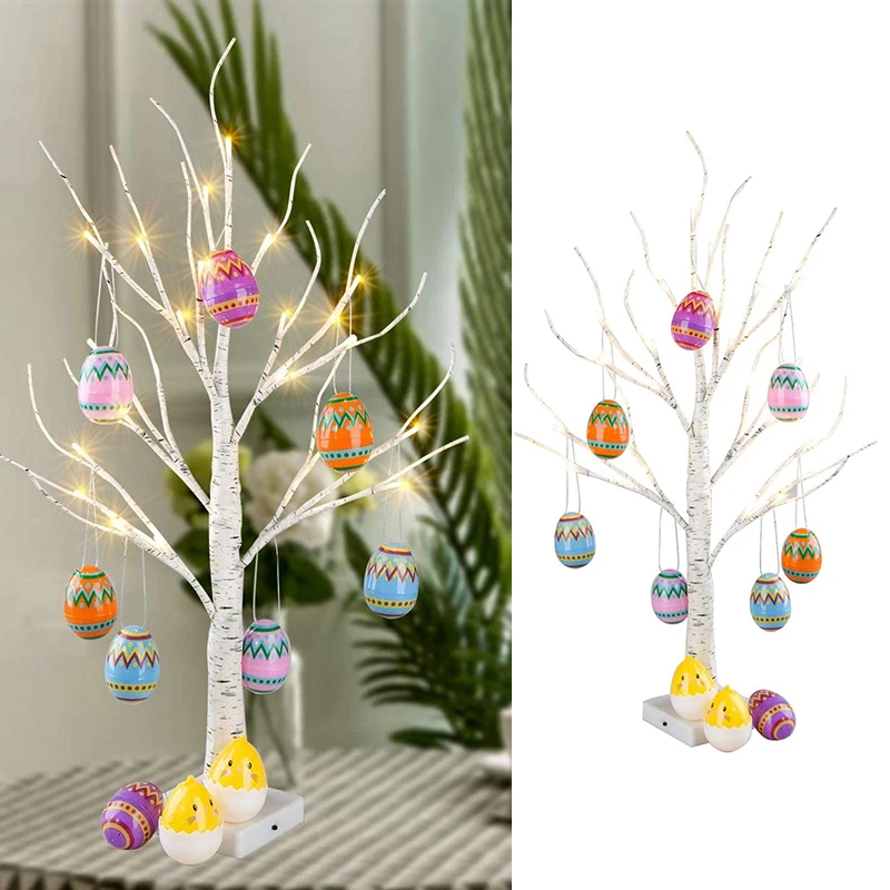 60cm Easter Decor Led Birch Light Tree Easter Eggs Hanging Ornaments