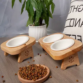 Ciotola per gatti ciotola per ciotola in legno massello in ceramica ciotola per alimenti per gatti ciotola per riso per gatti ciotola per gatti stoviglie per alimenti bacino per alimenti per gatti forniture per animali domestici