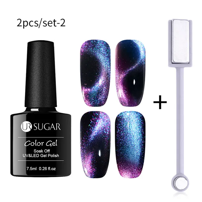 Ur Sugar 9D кошачий глаз гель лак для ногтей волшебный Хамелеон для использования с магнитом гель лак 7,5 мл замачиваемый УФ светодиодный маникюрный лак многоцветный - Цвет: 2pcs set2