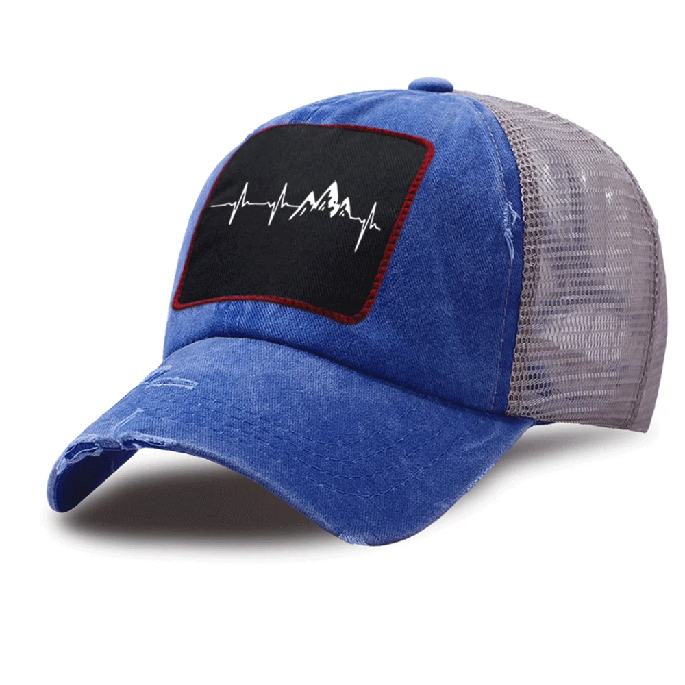 

Electrocardiogram Mountain Print Baseball Cap Trucker Cap Casual Breathable Outdoor Mesh Dad Hats Unisex Cotton Snapback Hat
