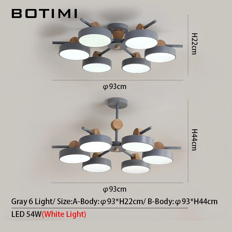 6 Lights-Gray BOTIMI японская люстра с металлическими абажурами для гостиной потолочные деревянные люстры 220V светильники для спальни - Цвет абажура: 6 Lights-Gray