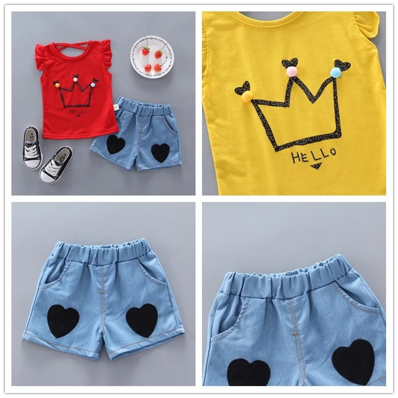 New Baby Girls Clothing Outfits Brand Summer Newborn Infant Sleeveless T-shirt Shorts 2pc/Sets Clothes Casual Sports Tracksuits
