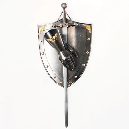 Винтажный Средневековый европейский мечи щит Самурайские доспехи бар настенный Декор Орнамент Ресторан креативный Железный ручная работа - Цвет: silver Shield