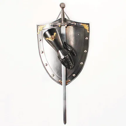 silver Shield Винтажный Средневековый европейский мечи щит Самурайские доспехи бар настенный Декор Орнамент Ресторан креативный Железный ручная работа - Цвет: silver Shield