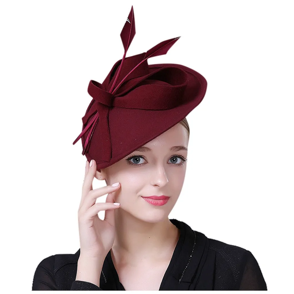 Wine Red Модные вуалетки женская зимняя шляпа винтажный цветок Дерби шляпа для коктейльного бала свадебное украшение на голову шапка Femme - Цвет: Wine Red