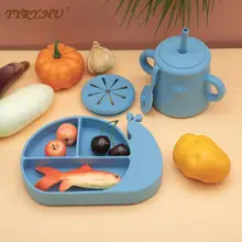 Assiette antidérapante en Silicone pour bébé, bol, assiettes, escargots, dessin animé, cuillère, fourchette, ensemble de vaisselle 