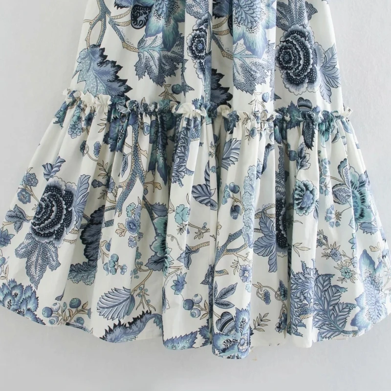 Women Flower printing Three Quarter sleeve dress Casual Femme Square Collar Dresses Lady Loose Clothes Vestido D6380
