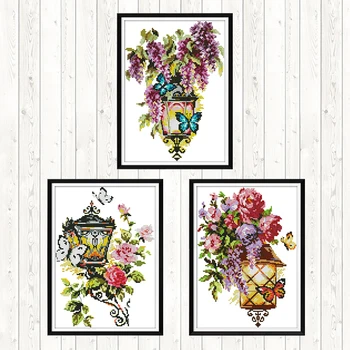 

Cross Stitch Flowers Style 14CT DMC Counted Ptinted on Canvas Embroidery Cross Stitch Kits Wall Art Canvas DIY Crafts Needlework