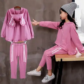 

2019 new fashion children's set girls autumn clothes big children children rabbit ears two sets of children's clothing