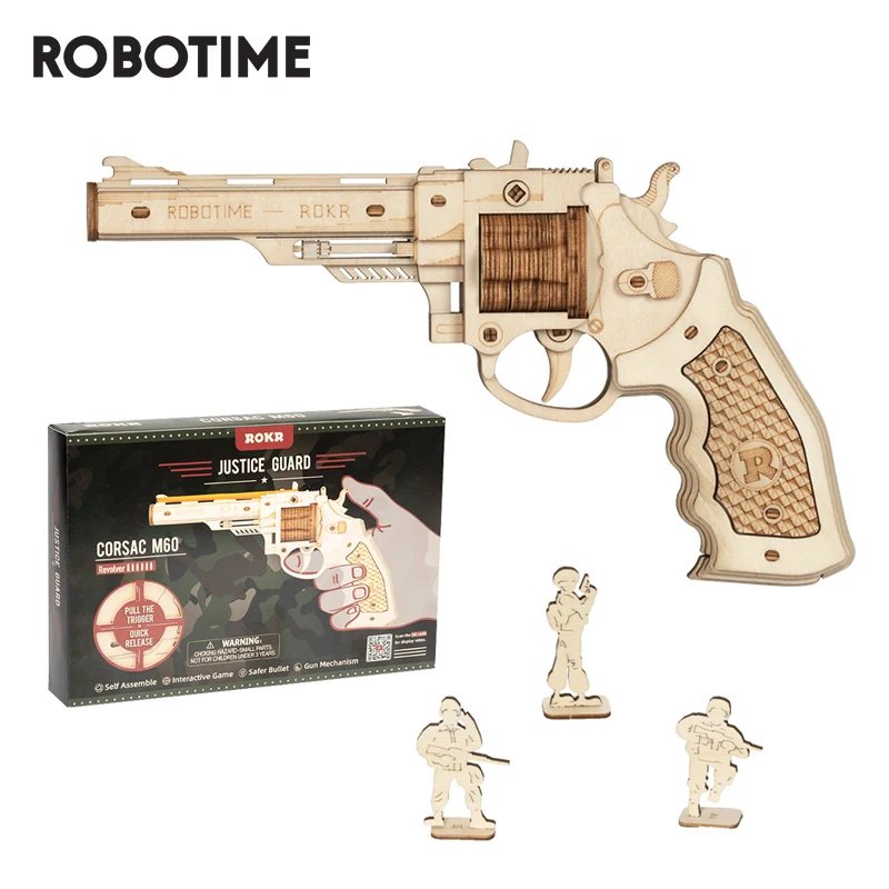 Robotime ROKR Revolver Gun Model Toys 3D Wooden Puzzle Games Crafts Gift For Children