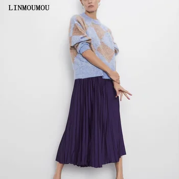 

Autumn and winter new women's sweater round neck stitching mohair sweater loose casual sweater