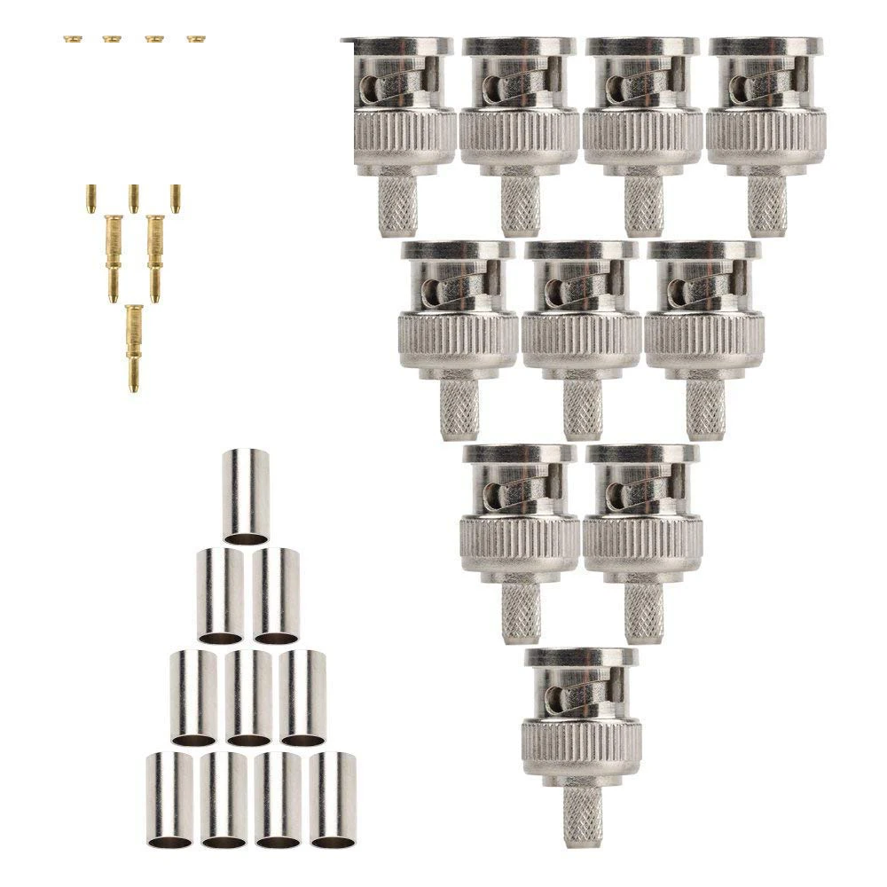 Conector BNC de sistema de seguridad tipo engarce, 10 Uds.