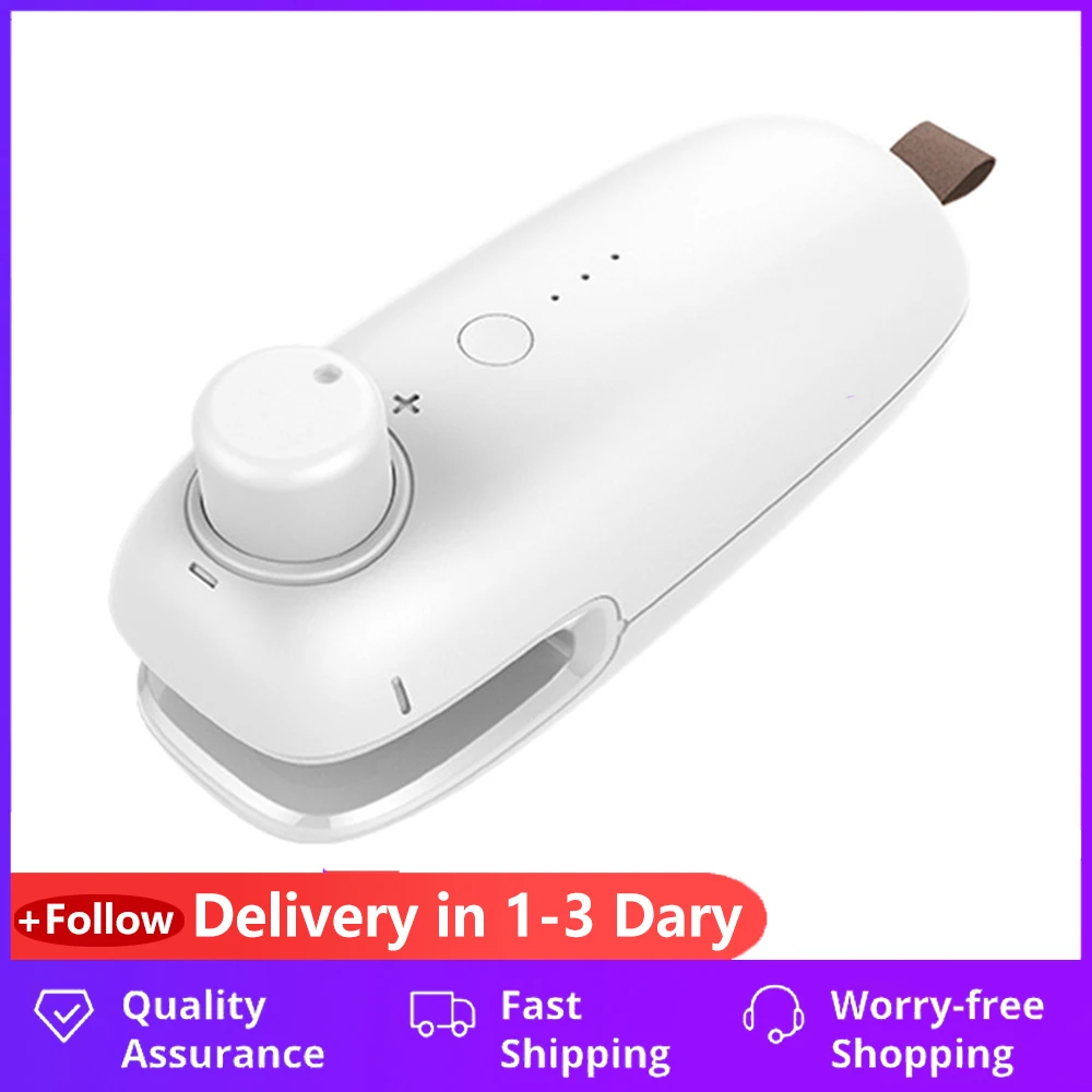 Máquina de sellado al vacío Packer, máquina de sellado de plástico de calefacción portátil con carga Usb, bolsas de sellado de alimentos al vacío de mano sin cable