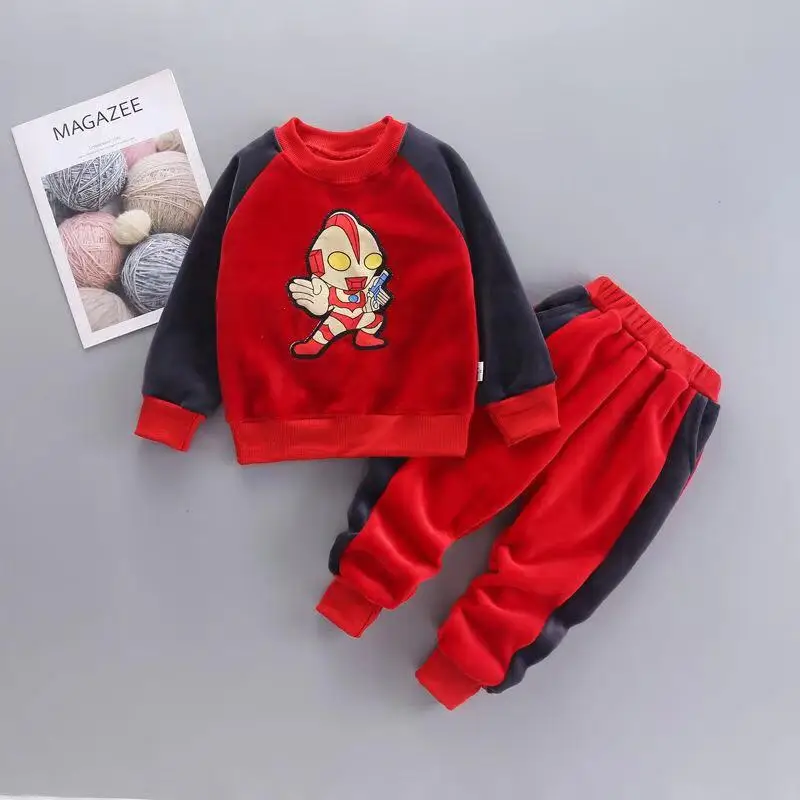 Одежда для мальчиков от 0 до 6 лет осенне-зимний Бархатный комплект с рисунком «Микки Маус», детский толстый бархатный свитер модный спортивный костюм для девочек