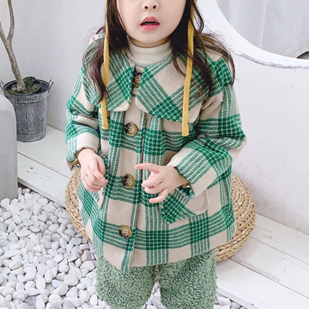 SAGACE Winter Baby Girl Coat Plaid Wool Jackets For Kids For Christmas Cute Winter Button Jacket Outwear Toddler Girl Coats