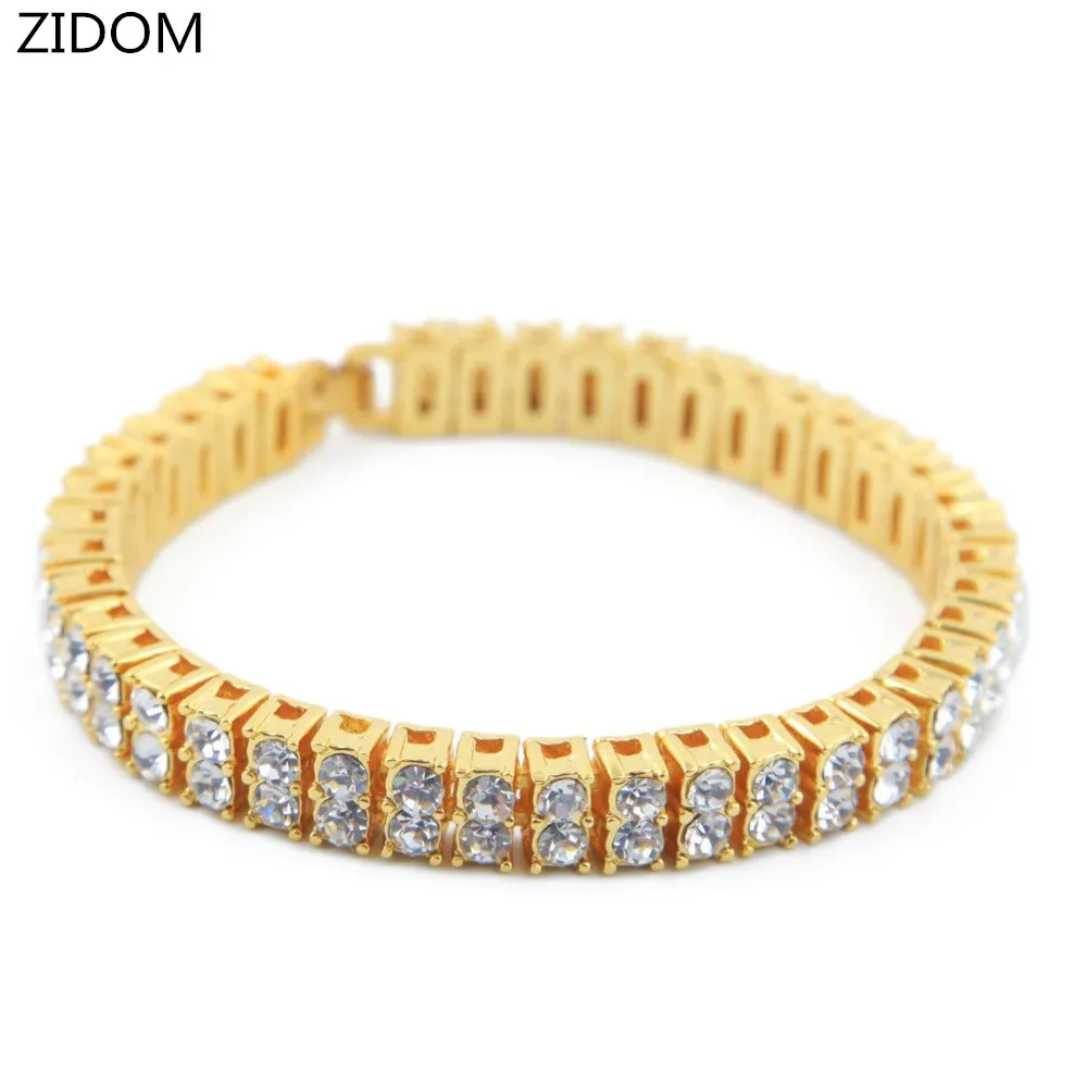 Мужские золотые браслеты в стиле хип-хоп, 2 ряда, длина 20,5 см, цепочка и звенья, шикарный браслет, Женские Ювелирные изделия, Прямая поставка