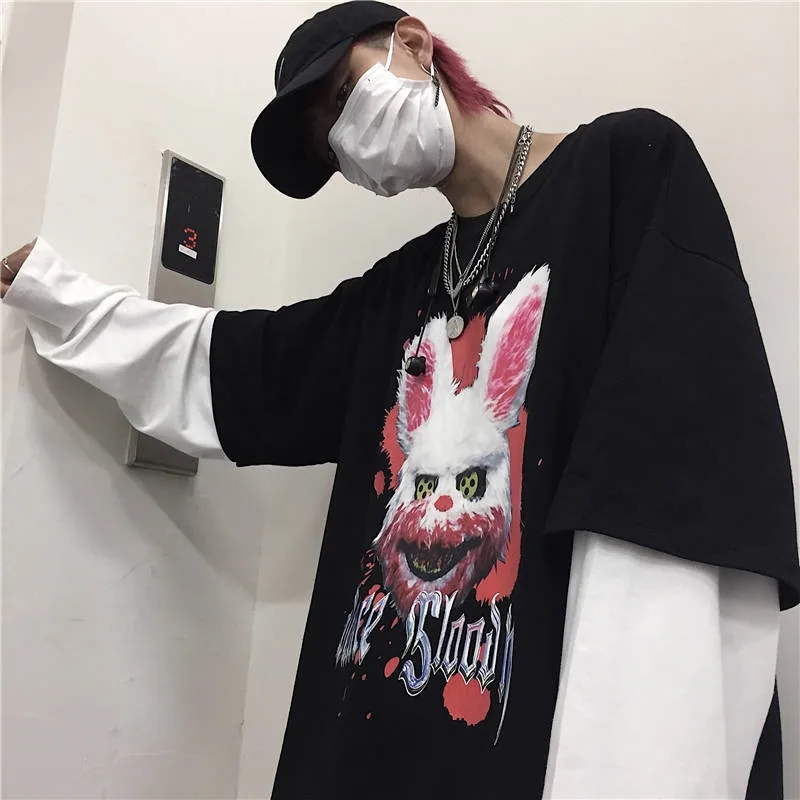 Новая японская версия, черные, белые, в стиле панк, крутые, Harajuku, уличные, женские, с принтом, свободные, с длинным рукавом, свитшоты, пуловер, Женский Топ, футболка