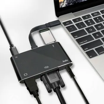 

Converter Adapter Stable Multifunction Easy Install Type C TO HDMI VGA USB Dual Interface Charging Port Mobile Phone Home Output