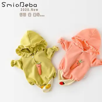 

Korean Baby Girl Cute Carrot Winter Clothes Girls Romper Lace Hat Windproof Warm Long Sleeve Romper 0-2YRS Little Girls Jumpsuit