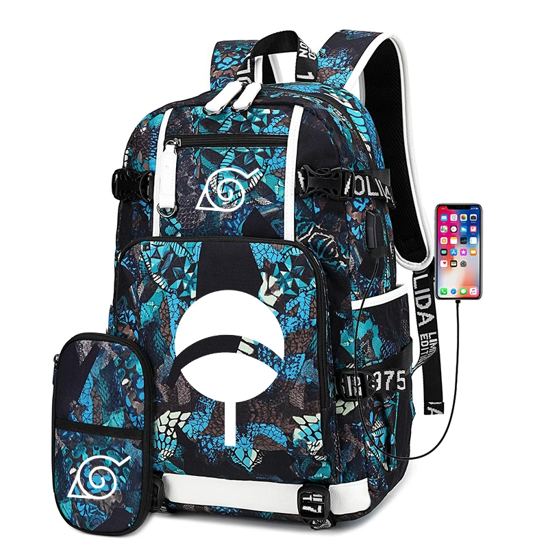 2 Наруто Саске косплей Печать Рюкзак USB Back Pack Холст Путешествия Рюкзак аниме школьные сумки Rugzak - Цвет: 2