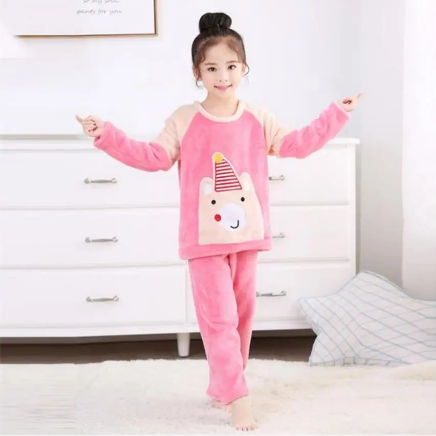 Детские пижамы для девочек, домашняя одежда из кораллового флиса, зимняя Пижама, Детская флисовая Пижама, теплая фланелевая одежда для сна ZX12 - Цвет: style 17
