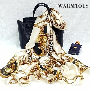 

Luxury brand women silk scarf 2020 fashion print scarves female shawls foulard femme pashmina bandana beach stoles wraps