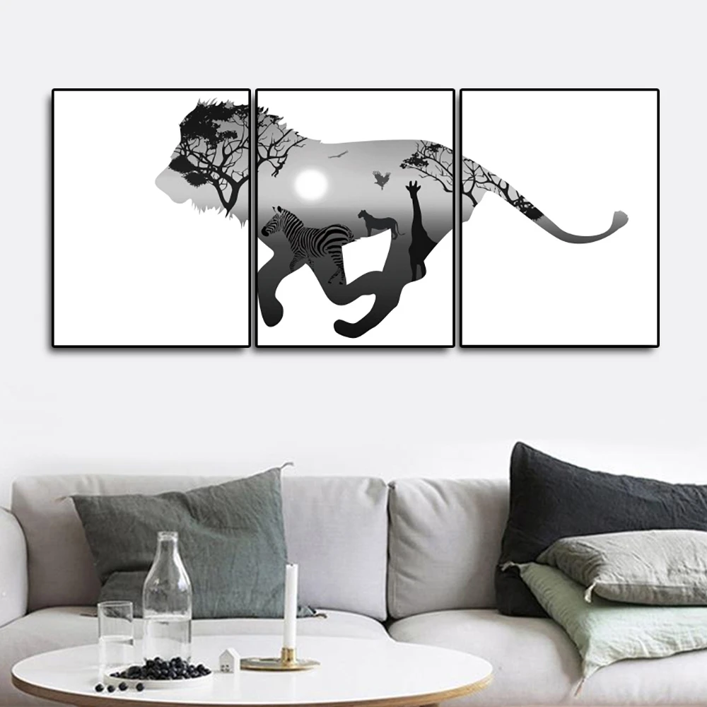 

3 Pcs Animal Art Forest Elk Horse Canvas Painting Wall Art Pictures For Living Room Modern Abstract Art Prints Posters and Print