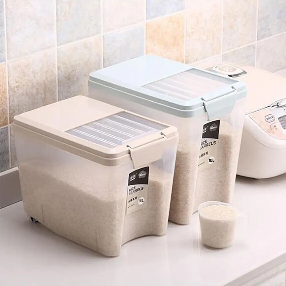 Кухонные бытовые злаки емкость для риса 10 кг пластиковый рисовый герметичный ящик для хранения борьба с вредителями влагостойкий рисовый цилиндр с чашкой