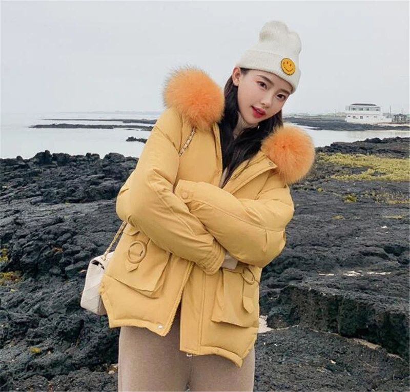 Новая зимняя куртка женские короткие парки mujer женский пуховик с капюшоном большой меховой воротник зимние пальто тонкие зимние пальто C821